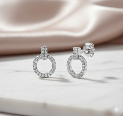 Interlocking Circle Vertical Bar Diamond Stud Earrings