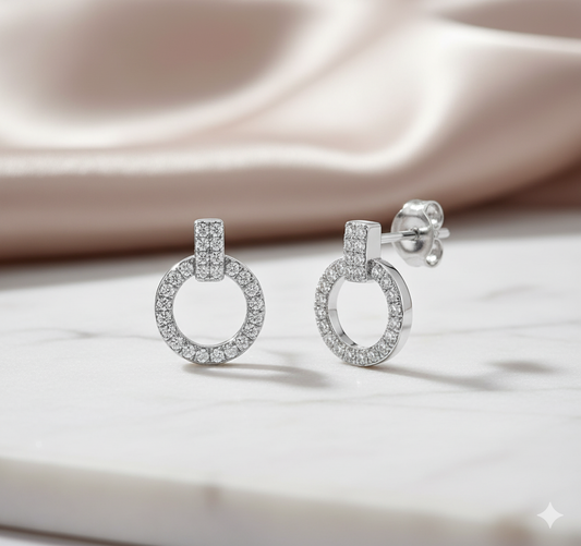 Interlocking Circle Vertical Bar Diamond Stud Earrings