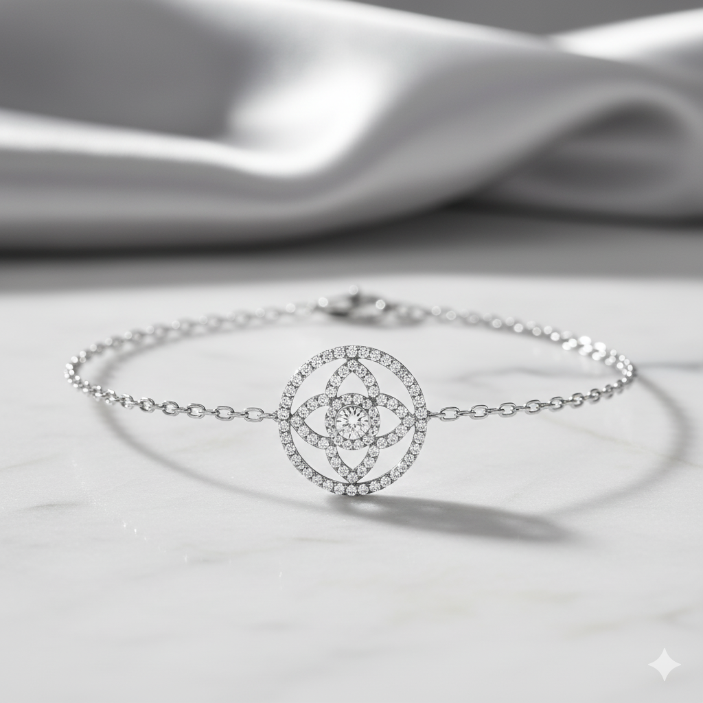 Geometric Floral Mandala Diamond Station Chain Bracelet
