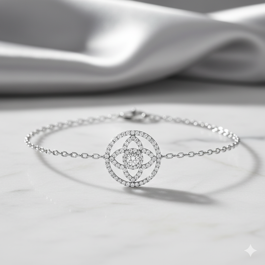 Geometric Floral Mandala Diamond Station Chain Bracelet