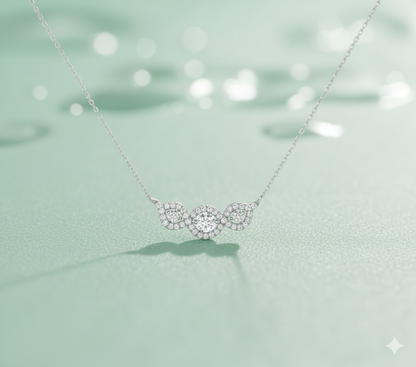 Three-Station Round and Marquise Cluster Diamond Halo Bar