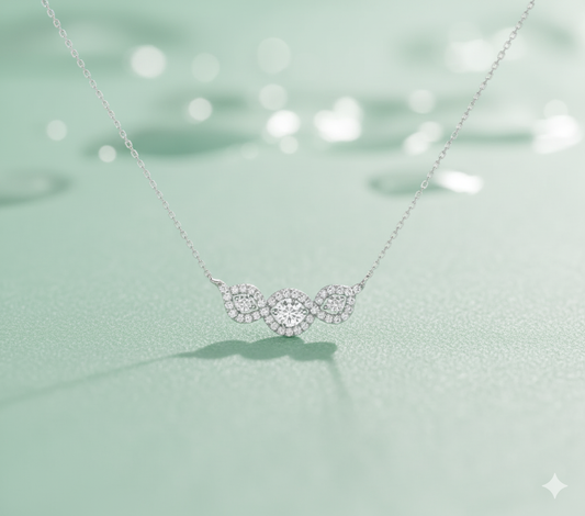 Three-Station Round and Marquise Cluster Diamond Halo Bar