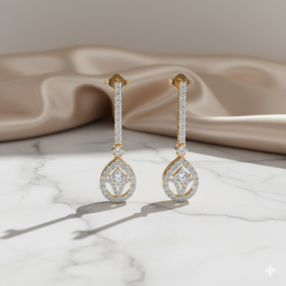 Teardrop Diamond Halo Linear Drop Earrings