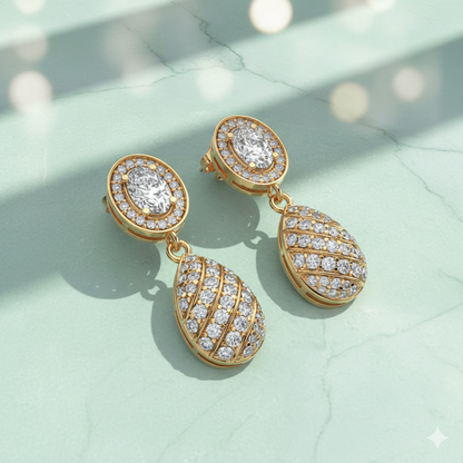 Oval Halo Egg Drop Diamond Statement Earrings