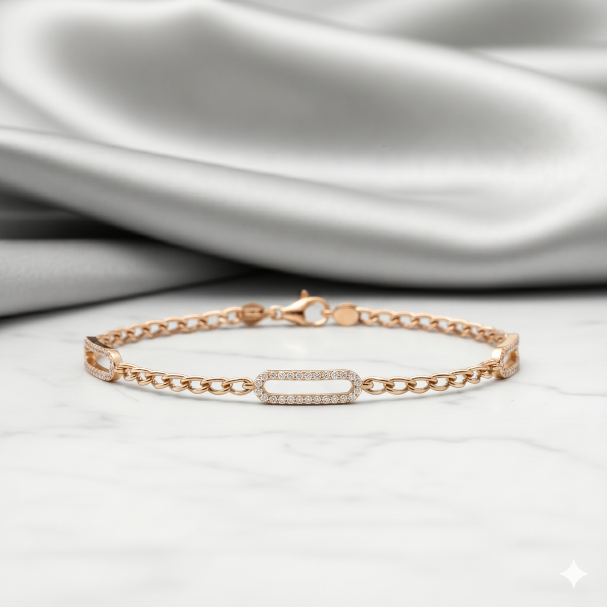 Openwork Paperclip Link Multi-Station Diamond Curb Chain Bracelet