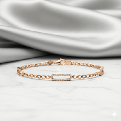Openwork Paperclip Link Multi-Station Diamond Curb Chain Bracelet