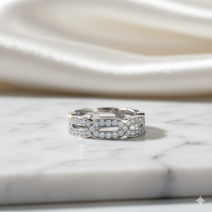 Openwork Geometric Link Pavé Diamond Eternity Ring
