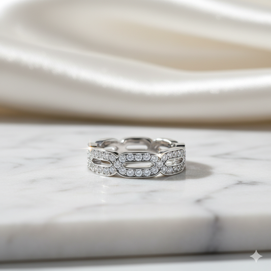 Openwork Geometric Link Pavé Diamond Eternity Ring