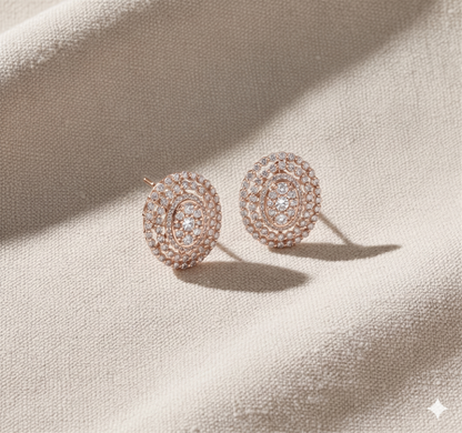Oval Diamond Cluster Triple Halo Stud Earrings