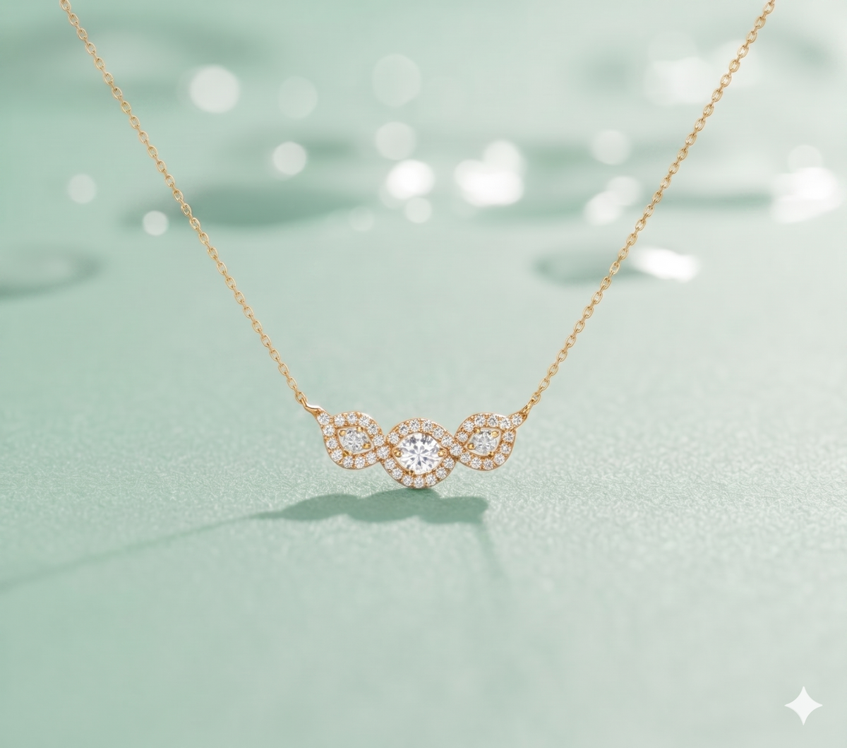 Three-Station Round and Marquise Cluster Diamond Halo Bar