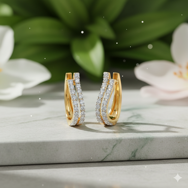 Double Row Criss Cross Diamond Huggie Hoop Earrings