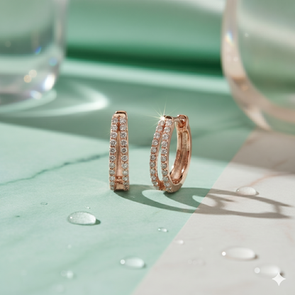 Double Row Split Prong Diamond Huggie Hoop Earrings