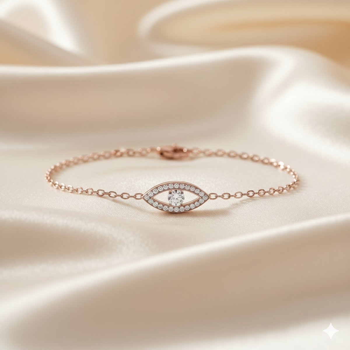 Floating Diamond Evil Eye Pavé Station Chain Bracelet