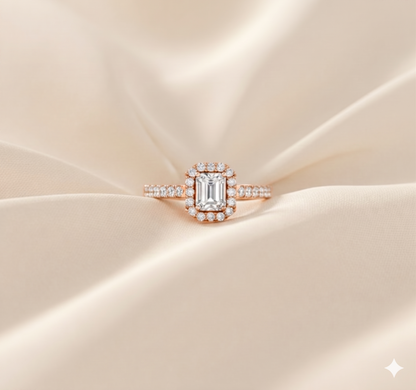Emerald Cut Diamond Halo Pavé Engagement Ring