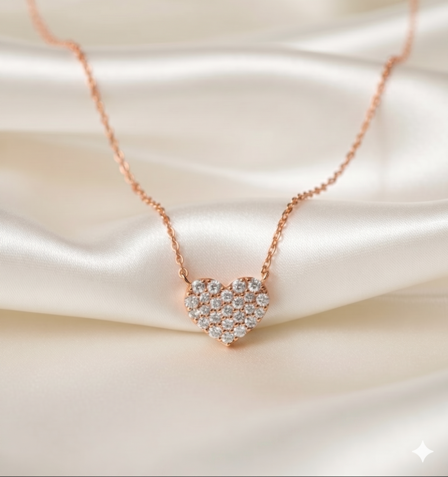 Full Pave Diamond Heart Station Pendant Necklace