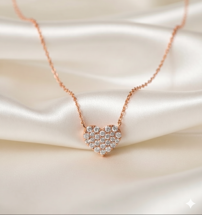 Full Pave Diamond Heart Station Pendant Necklace
