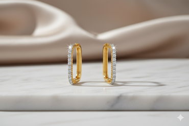 Rectangular Paperclip Link Diamond Hoop Earrings