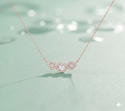 Three-Station Round and Marquise Cluster Diamond Halo Bar