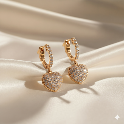 Pavé Diamond Heart Drop Huggie Hoop Earrings