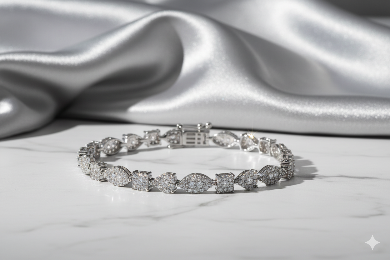 Multi-Shape Mosaic Pavé Diamond Tennis Bracelet