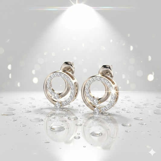 Spiral Interlocking Circle Diamond Stud Earrings
