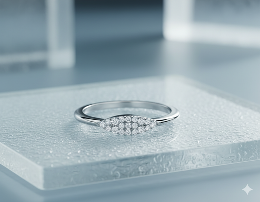 Marquise Shaped Cluster Pavé Diamond Minimalist Stacking Band Ring