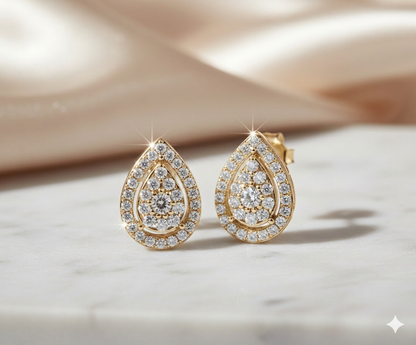 Teardrop Pear Diamond Double Halo Stud Earrings