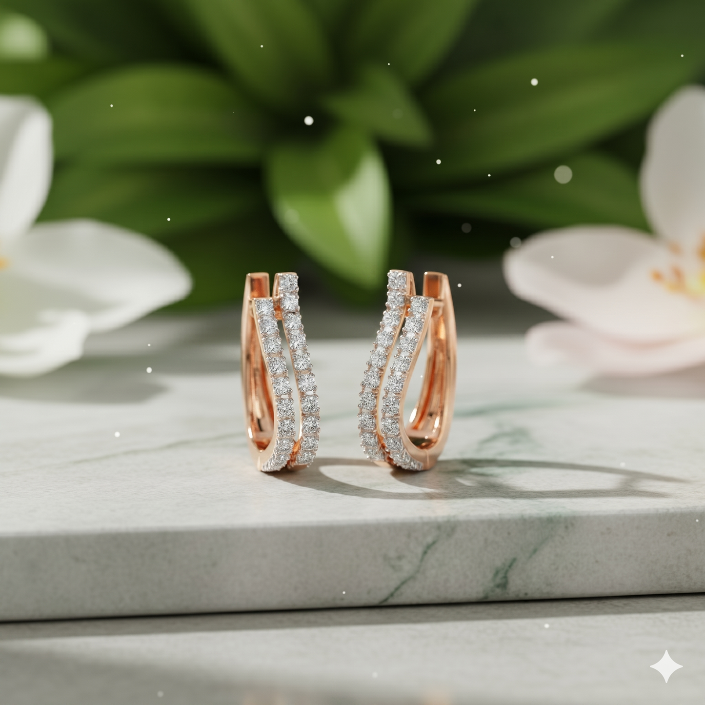Double Row Criss Cross Diamond Huggie Hoop Earrings
