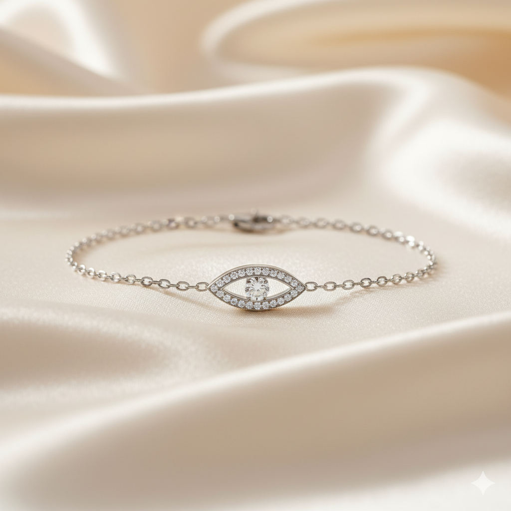 Floating Diamond Evil Eye Pavé Station Chain Bracelet