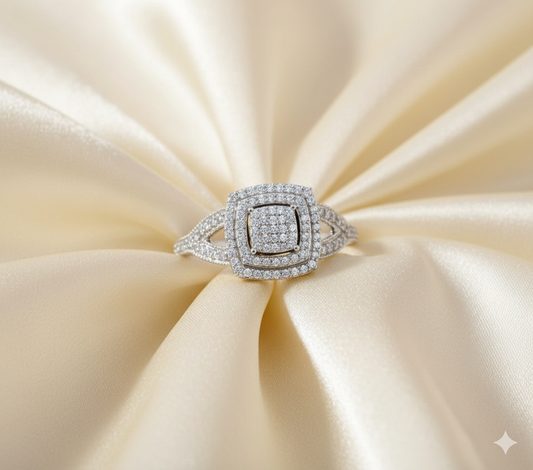 Cushion Shape Composite Pavé Cluster Double Halo Split Shank Engagement Ring