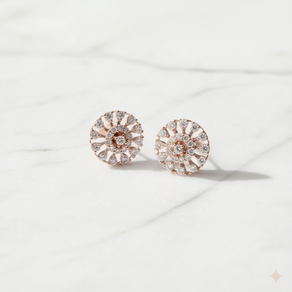 Diamond Sunburst Halo Stud Earrings