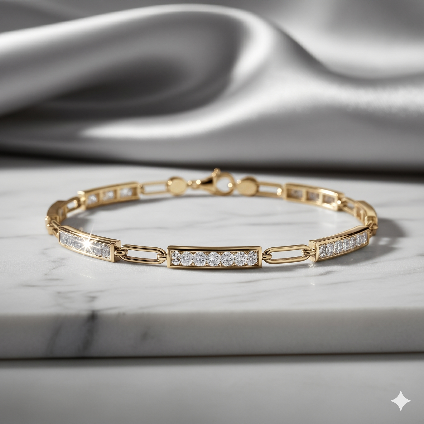 Paperclip Link Multi-Station Pavé Diamond Bar Bracelet