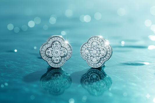 Clover Quatrefoil Diamond Cluster Stud Earrings