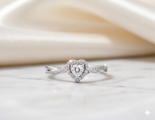 Heart Shaped Diamond Halo Criss-Cross Pavé Promise Ring
