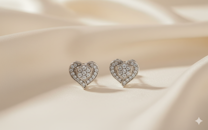 Double Heart Diamond Halo Stud Earrings