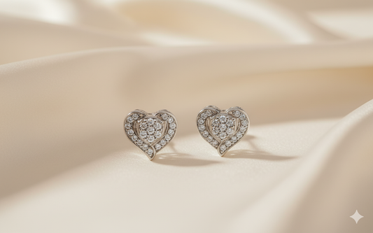 Double Heart Diamond Halo Stud Earrings