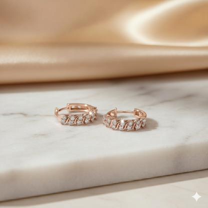 Gold Twisted Cable Diamond Huggie Hoop Earrings