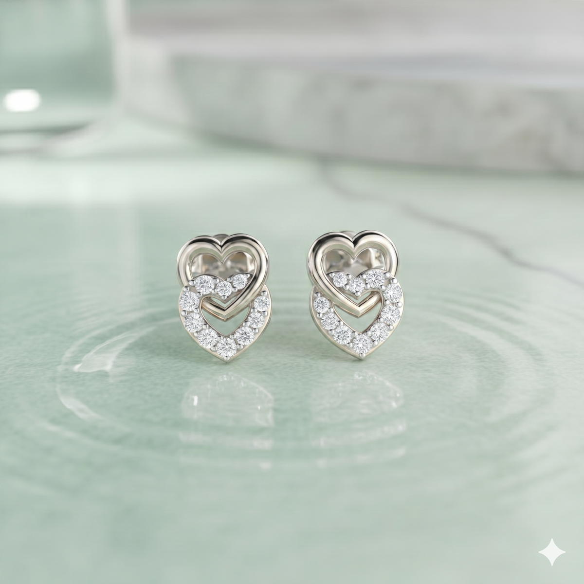 Interlocking Double Heart Diamond Stud Earrings