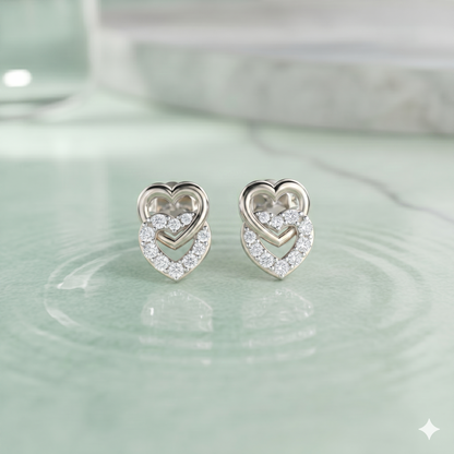 Interlocking Double Heart Diamond Stud Earrings