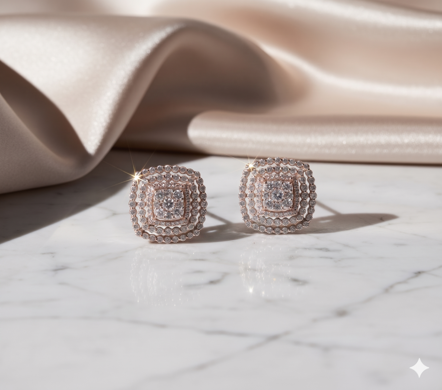 Square Cushion Diamond Double Halo Stud Earrings