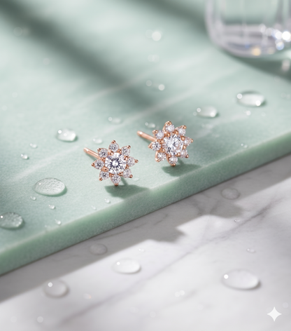 Flower Starburst Diamond Halo Stud Earrings