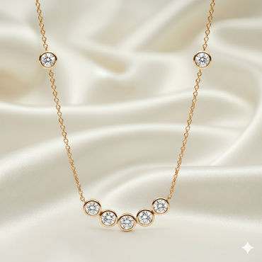 Seven-Station Bezel-Set Graduated Curved Diamond Smile Necklace