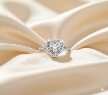 Heart Shaped Composite Cluster Double Halo Pavé Diamond Ring