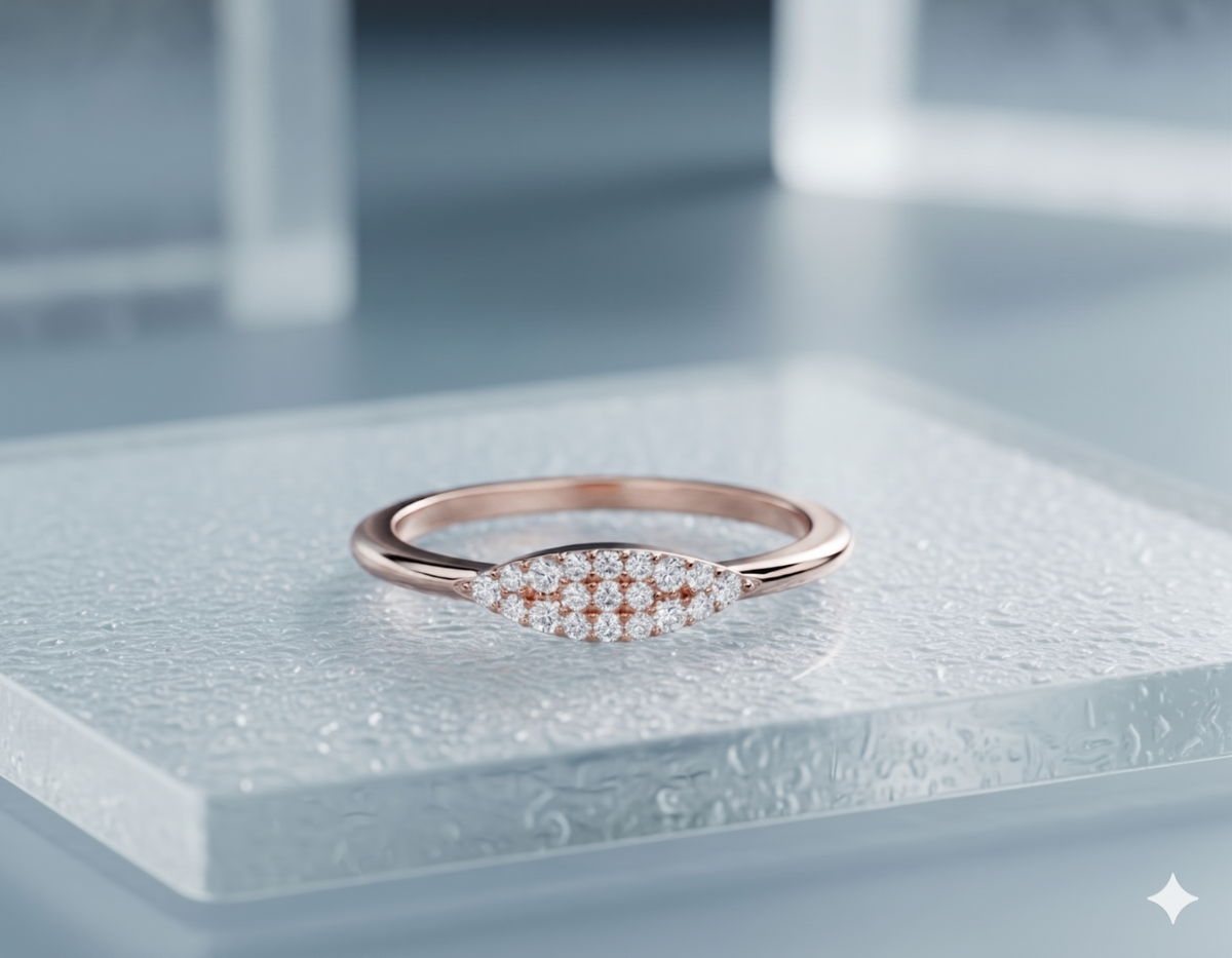 Marquise Shaped Cluster Pavé Diamond Minimalist Stacking Band Ring
