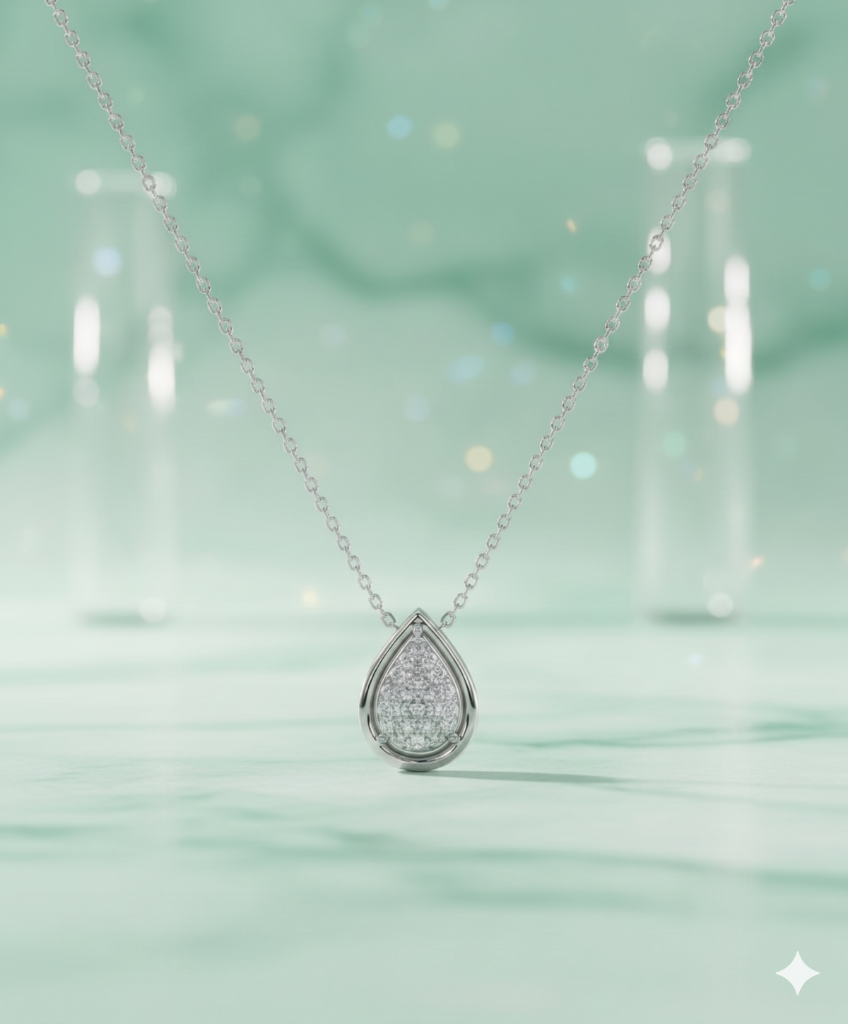 Teardrop Pavé Diamond Halo Station Pendant Necklace