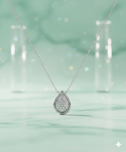 Teardrop Pavé Diamond Halo Station Pendant Necklace