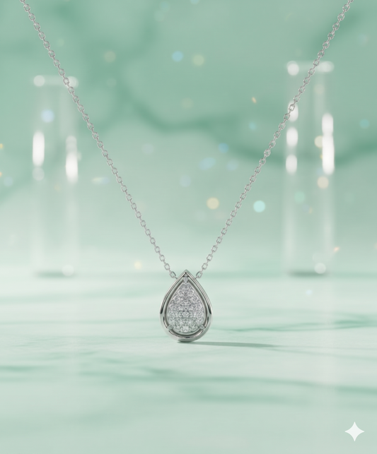 Teardrop Pavé Diamond Halo Station Pendant Necklace
