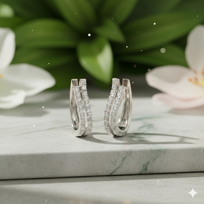 Double Row Criss Cross Diamond Huggie Hoop Earrings