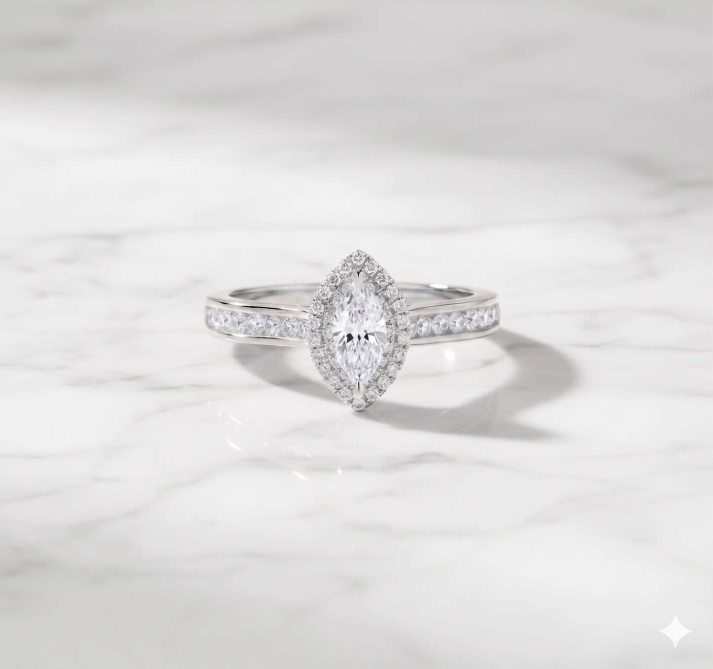 Marquise Cut Diamond Halo Channel Set Engagement Ring