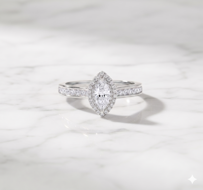 Marquise Cut Diamond Halo Channel Set Engagement Ring